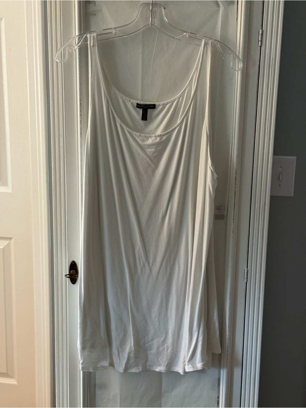 Eileen Fisher White Viscose/Spandex Scoop Neck Lightweight Tank Size 2X